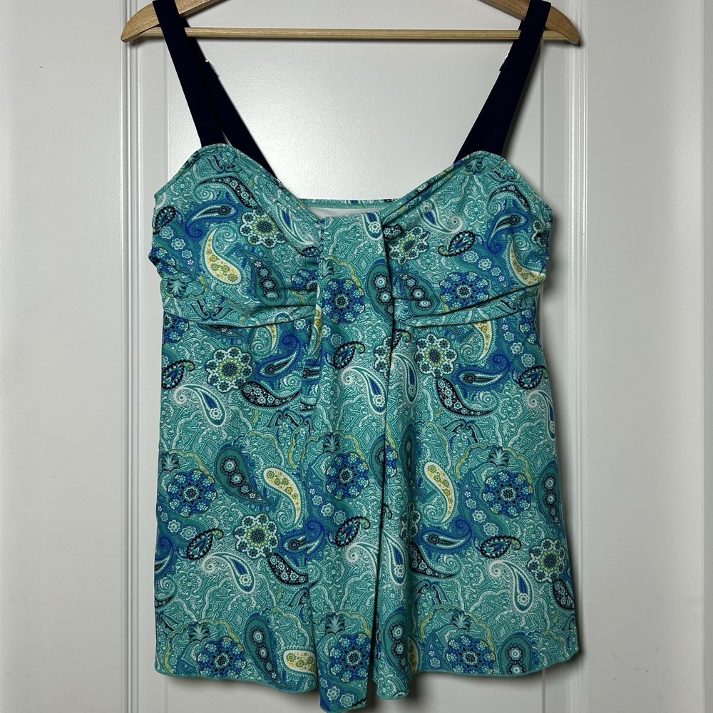 Mazu Swim Aqua‎ Teal Paisley Babydoll Ruffle Tankini Swim Top Mermaidcore Style